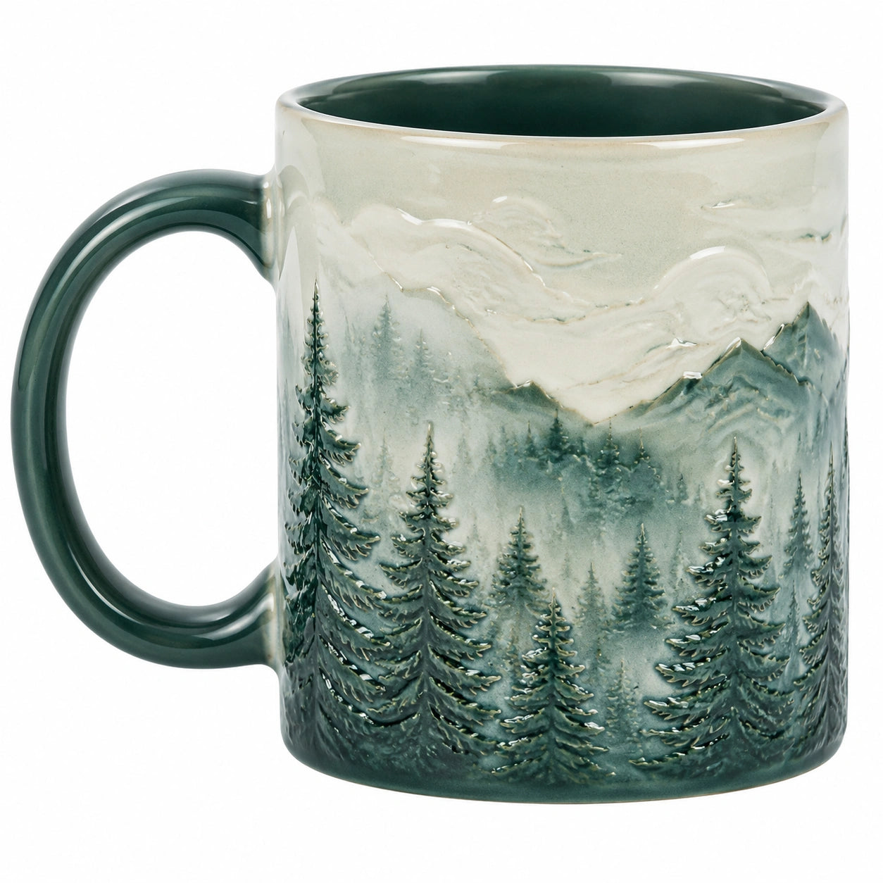 Keramiktasse mit 3D-Landschaftsmotiv 350ml Dunkelgrün