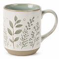 Keramikbecher 360ml mit Relief-Blumenmuster Grün und Beige