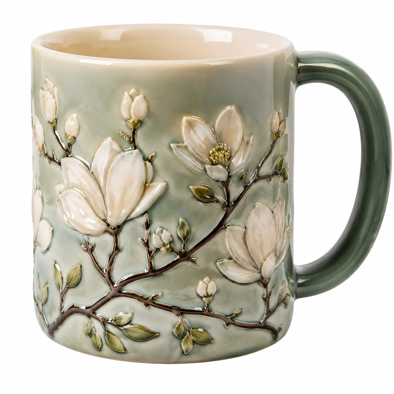 Keramiktasse mit Magnolien-Relief, 350ml