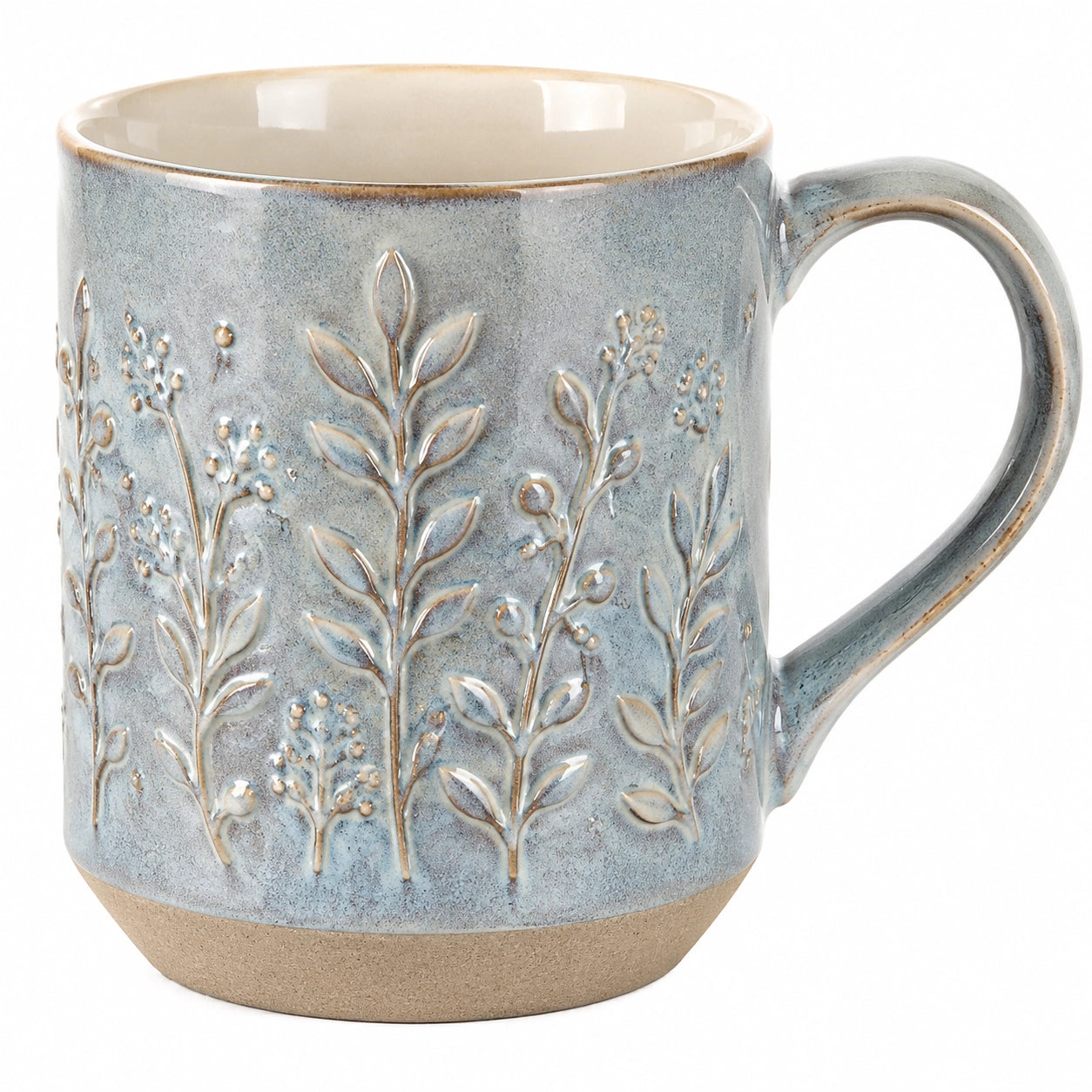 Elegante Keramiktasse mit Blumenrelief 300ml Hellblau