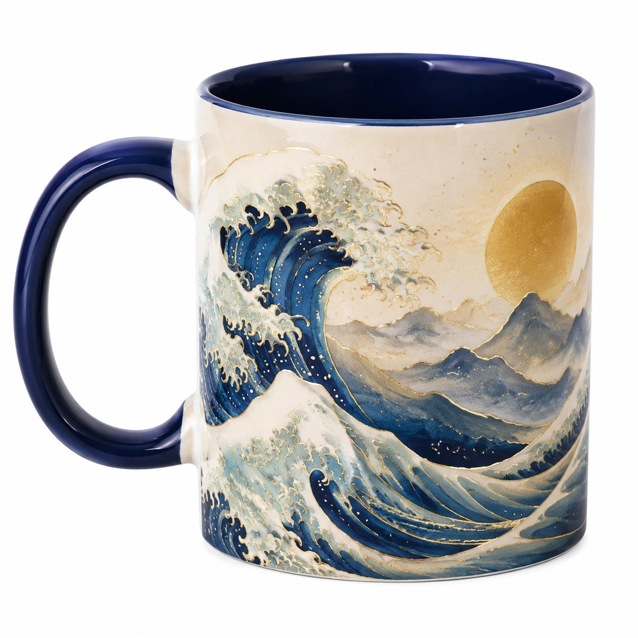 Keramik Kaffeetasse mit Wellenmotiv Blau