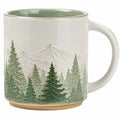 Keramikbecher 360ml mit Wald- und Bergrelief, Grün/Beige