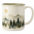 Keramikbecher mit Landschaftsmotiv 400 ml, Wald und Berge, Creme