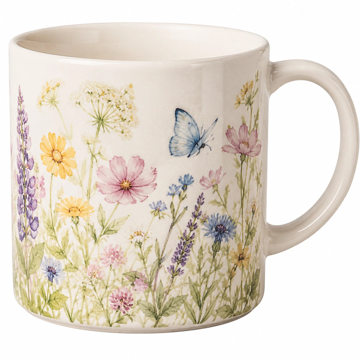 Keramiktasse mit Blumen- und Schmetterlingsmotiv 350ml