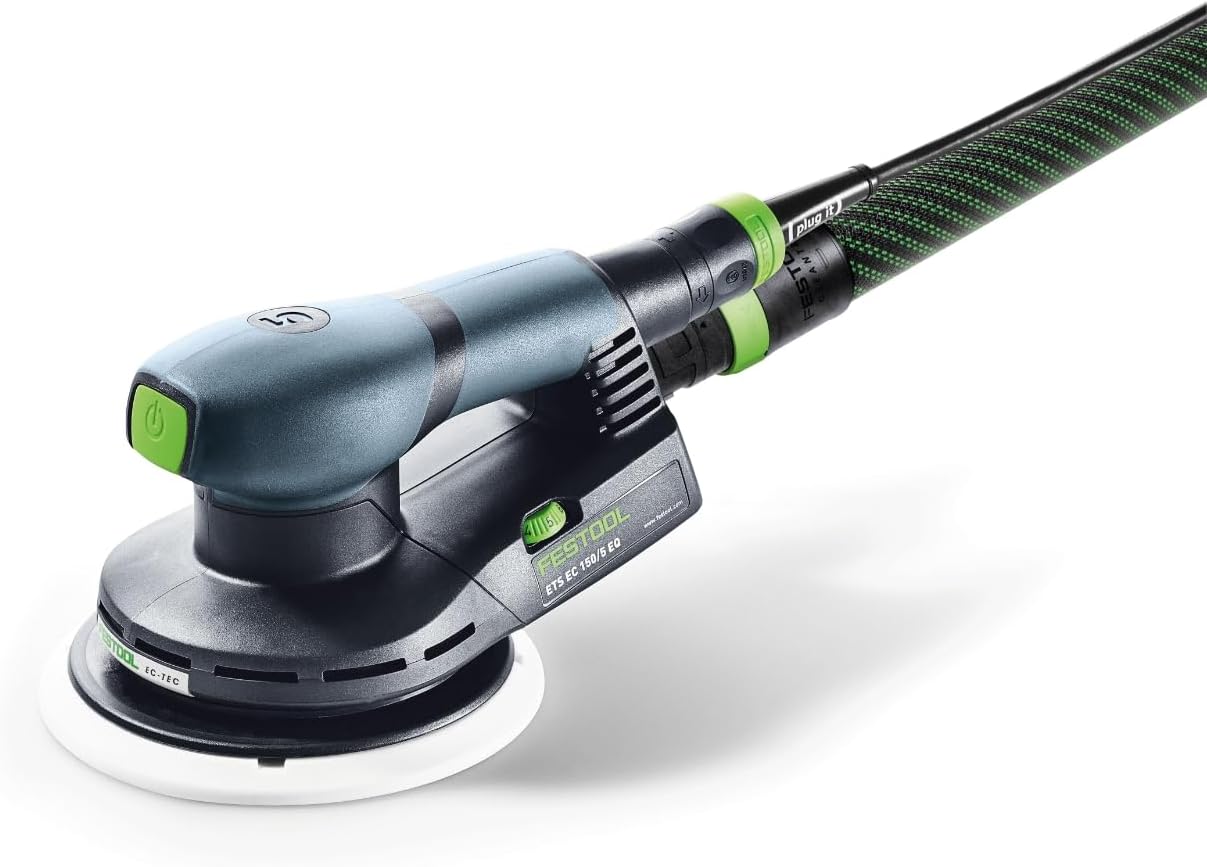 Festool Exzenterschleifer ETS EC 150/5 EQ-Plus mit Schleifteller Ø Tisch, Auswechselbarer Schleifteller Ø 150, Anschluss Staubabsaugung Ø 27 mm