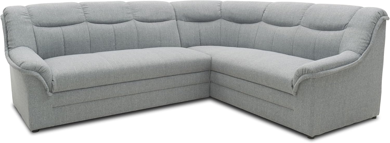 DOMO. collection Ecksofa Berlin, 205 × 250 × 89 cm, Silber, Zeitlose Eckcouch, 3 Sitzer Links mit Schlaffunktion und Federkern-Polsterung, Couch