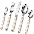 Edelstahl Besteckset 5-teilig mit Perlmuttgriff, Goldakzenten, Silber/Weiß