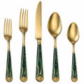 Luxuriöses Besteckset aus Edelstahl Gold-Grün 5-teilig