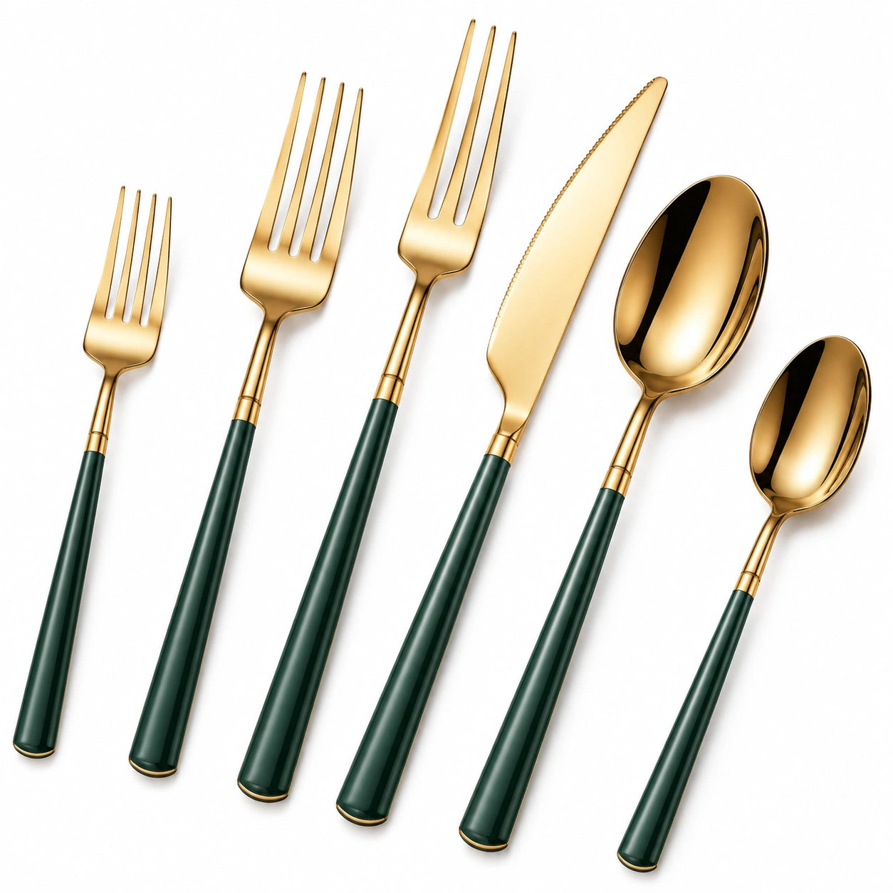 Elegantes 6-teiliges Besteckset in Gold und Grün