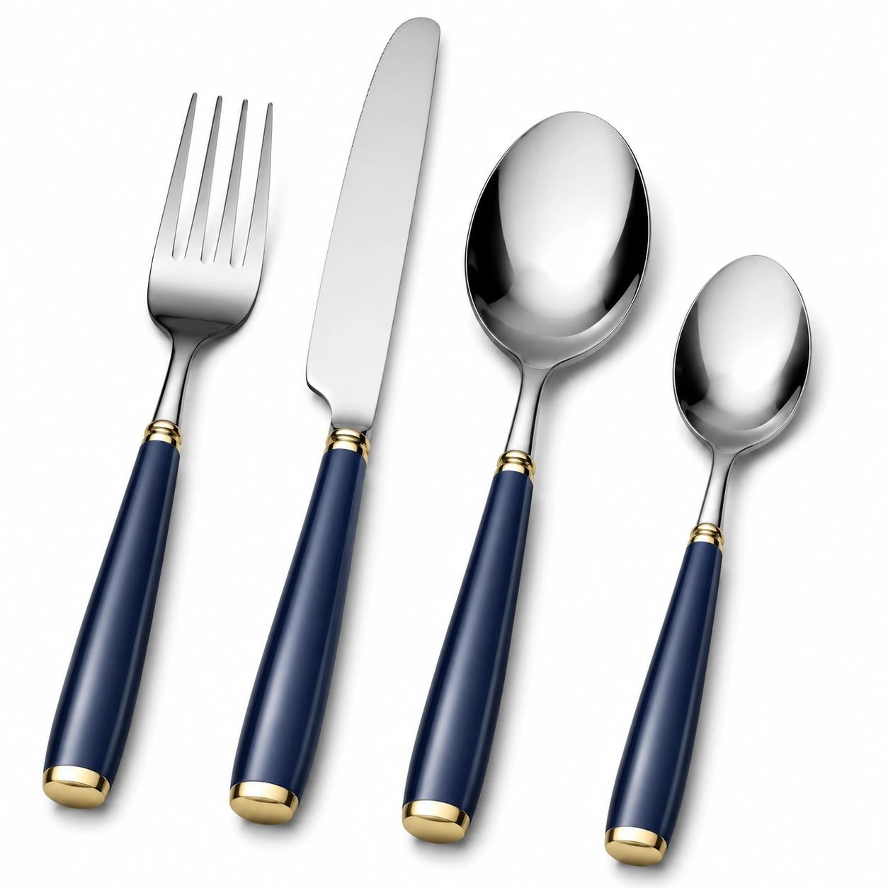 4-teiliges Besteckset Edelstahl Blau Gold