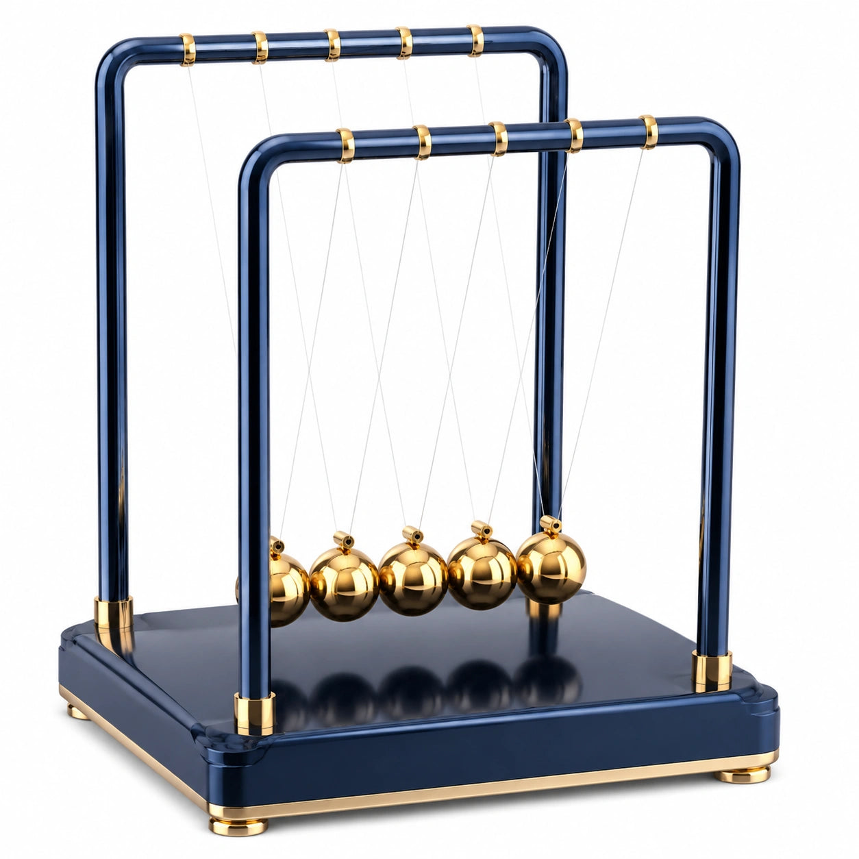 Newton Pendel mit Kugeln Stahl Sockel Blau Gold