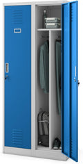 Jan Nowak Spind Schrank, 180 cm x 80 cm x 50 cm, Grau-Blau, Metallschrank, Kleiderschrank, Schließfachschrank, 2 Abteile mit Kleiderstange
