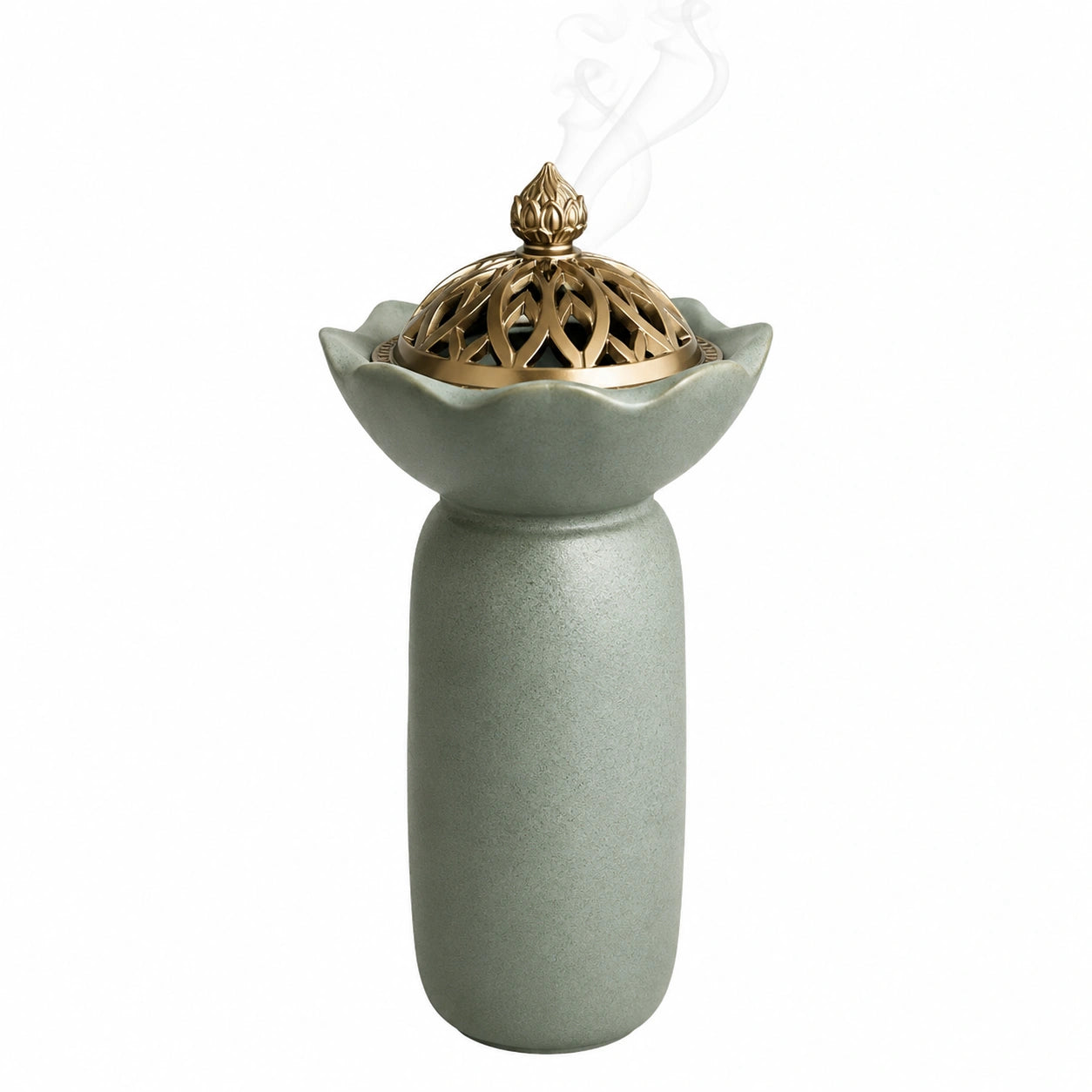 Lotus-Räuchergefäß mit goldenem Gitterdeckel, Grün