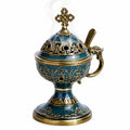 Klassisches Keramik-Räuchergefäß mit Kreuzdesign in Blau/Gold