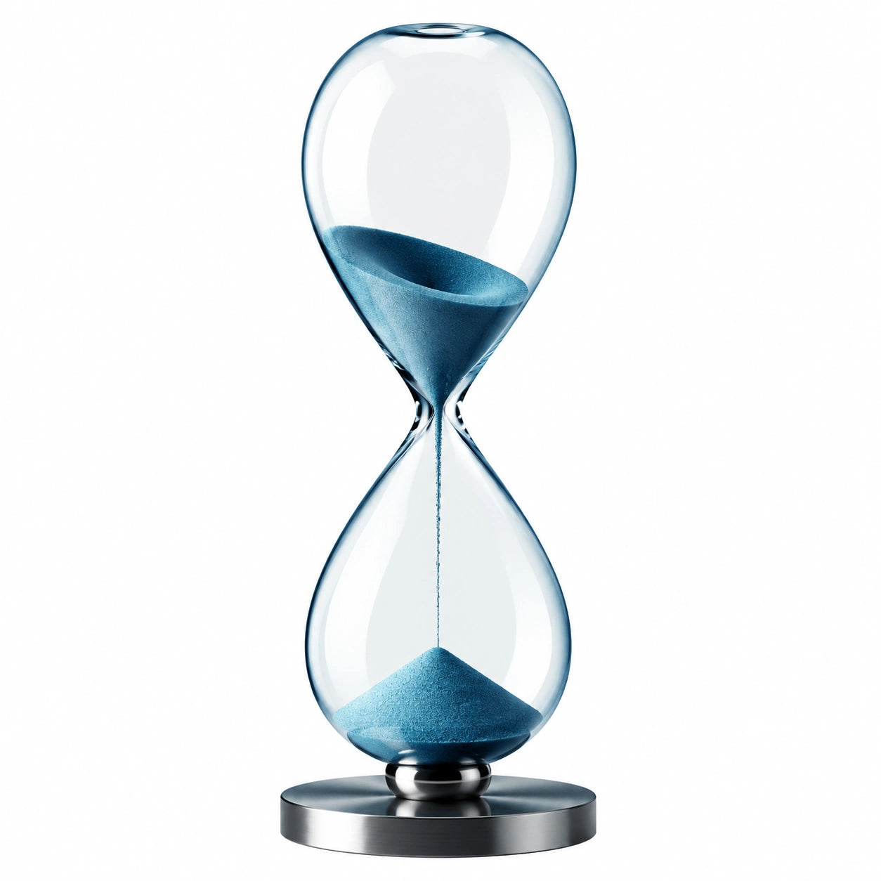 Handgefertigte Sanduhr mit Glas und Metallbasis, Blau