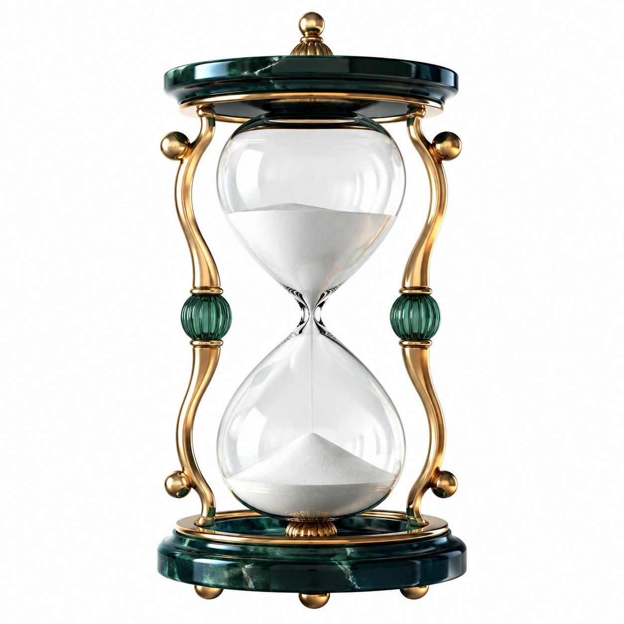 Handgefertigte Sanduhr Gold-Grün mit Glasdekor, 60 Minuten