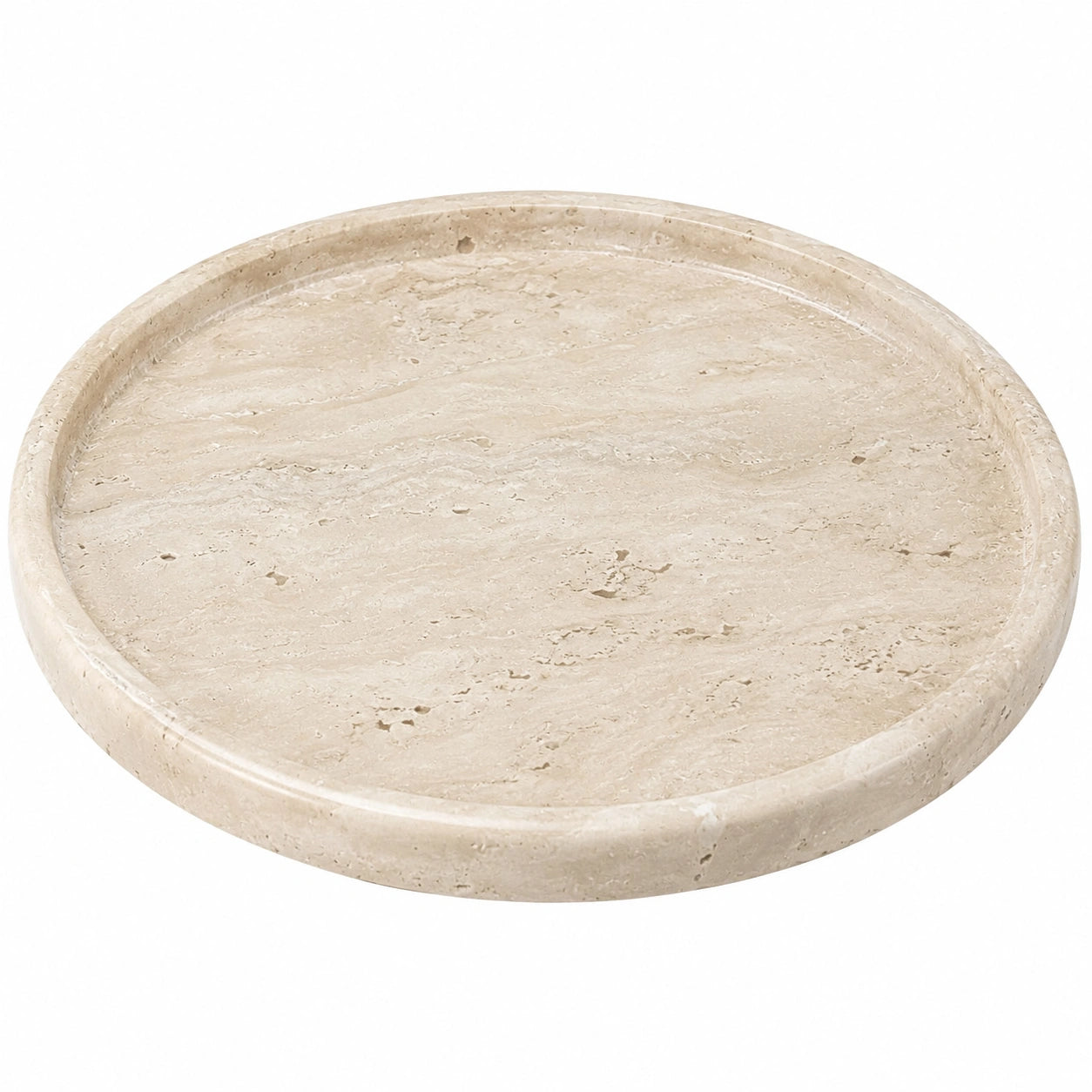 Rundes Tablett aus Travertinstein Beige 25cm