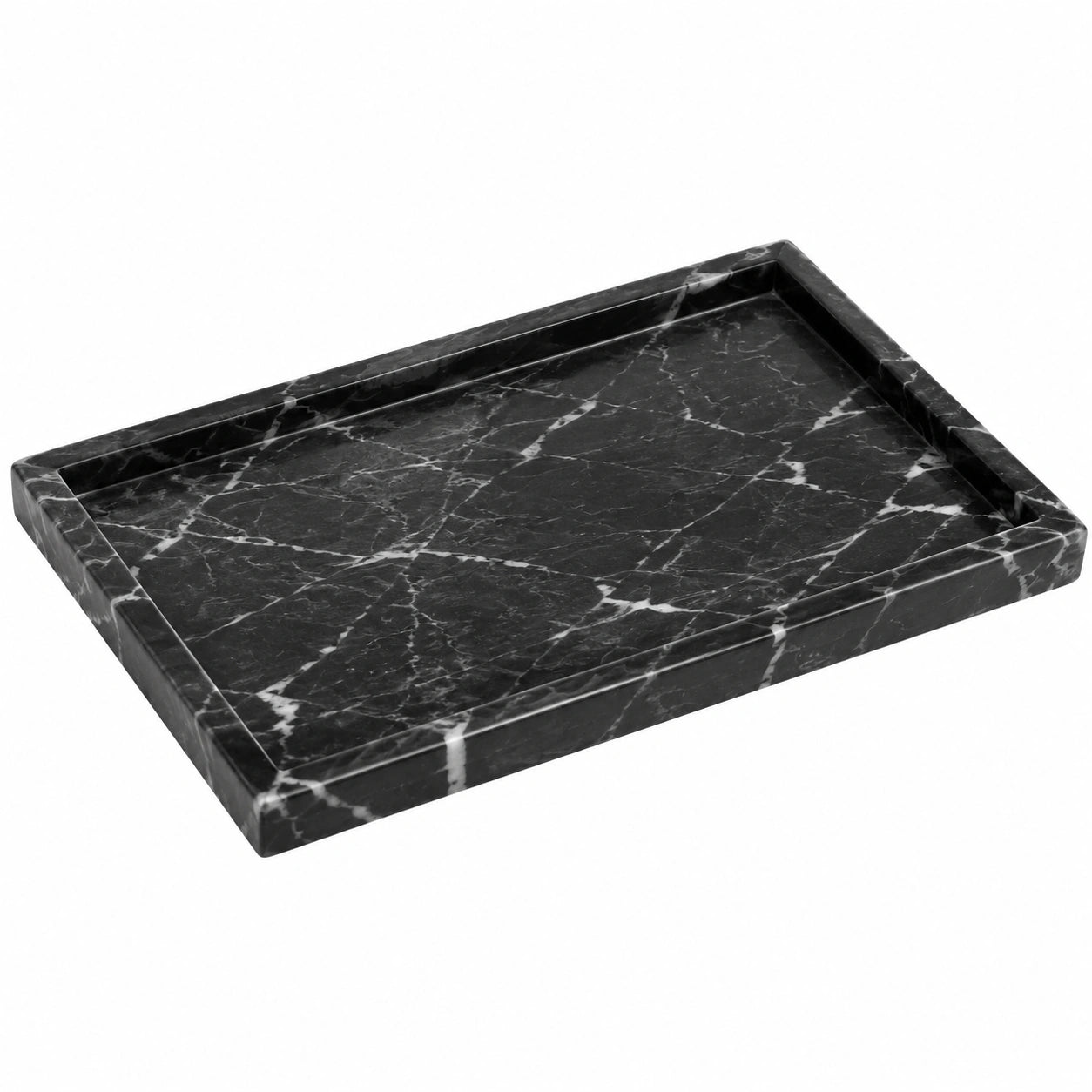 Schwarzes rechteckiges Tablett in Marmoroptik 30x20cm