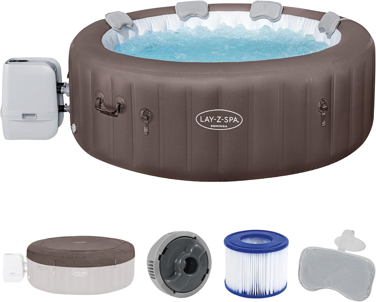 Bestway Lay-Z-SPA Whirlpool Dominica HydroJet, Ø 196 × 71 cm, 6 Personen, Heizung, 4 HydroJet-Düsen, 140 AirJet-Düsen, App-Steuerung, Thermo-Abdeckung