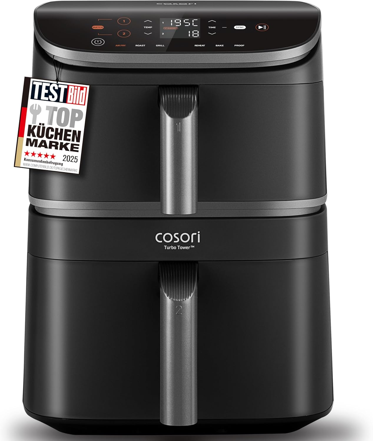 COSORI Airfryer, 10,8 l Heissluftfritteuse, Heißluftfritteuse 2 Kammern, Innovative Mehrfach-Luftgeschwindigkeit, Spart 41 Prozent Platz, Silbergrau