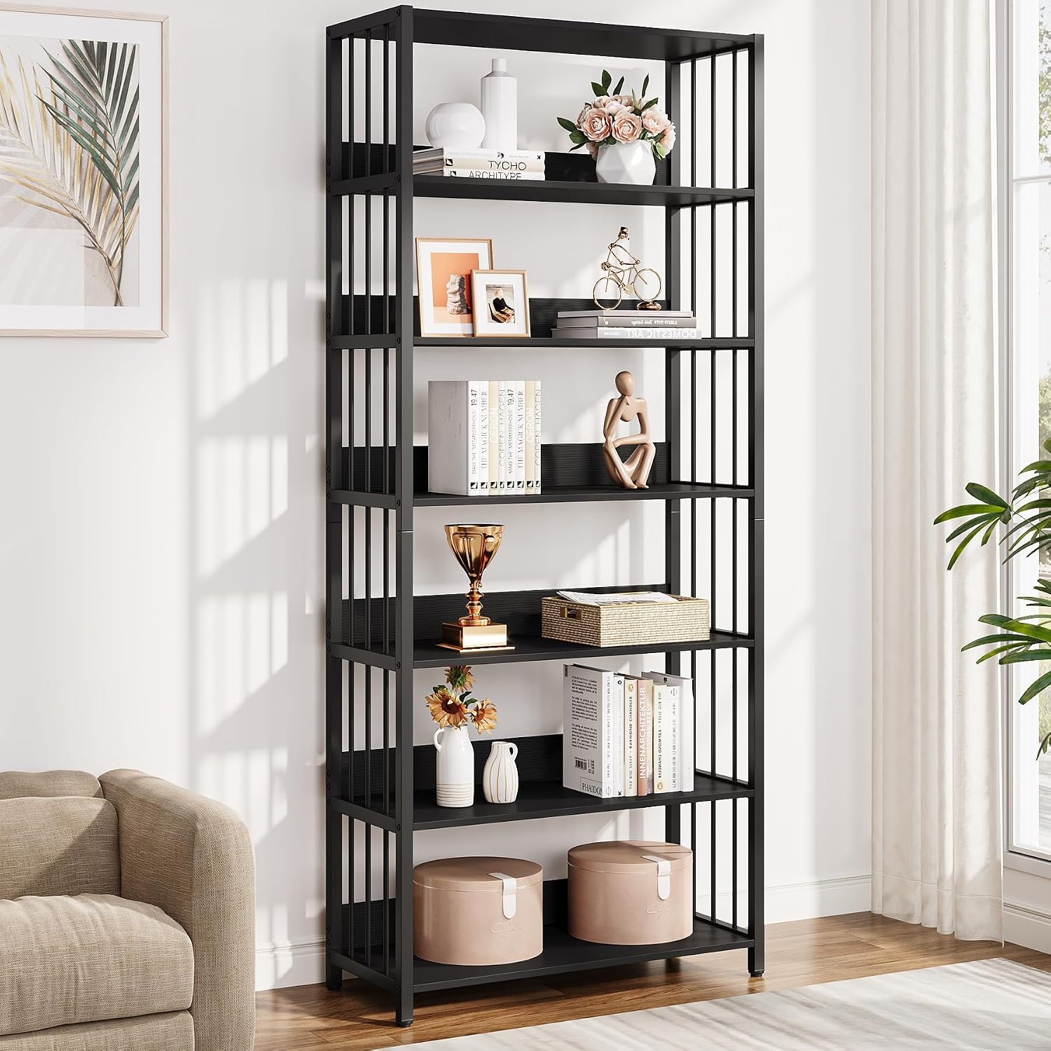 Tribesigns Bücherregal mit 6 Ebenen, 190 cm groß Industrielles Standregal, 30 80 190 CM, Bücherschrank Lagerregal, Freistehendes Regal für Wohnzimmer