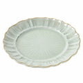 Eleganter ovaler Keramikteller mit goldener Kante, Grün, 30 cm