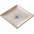 Quadratischer Keramikteller 25x25cm Blau/Beige mit Radialem Muster