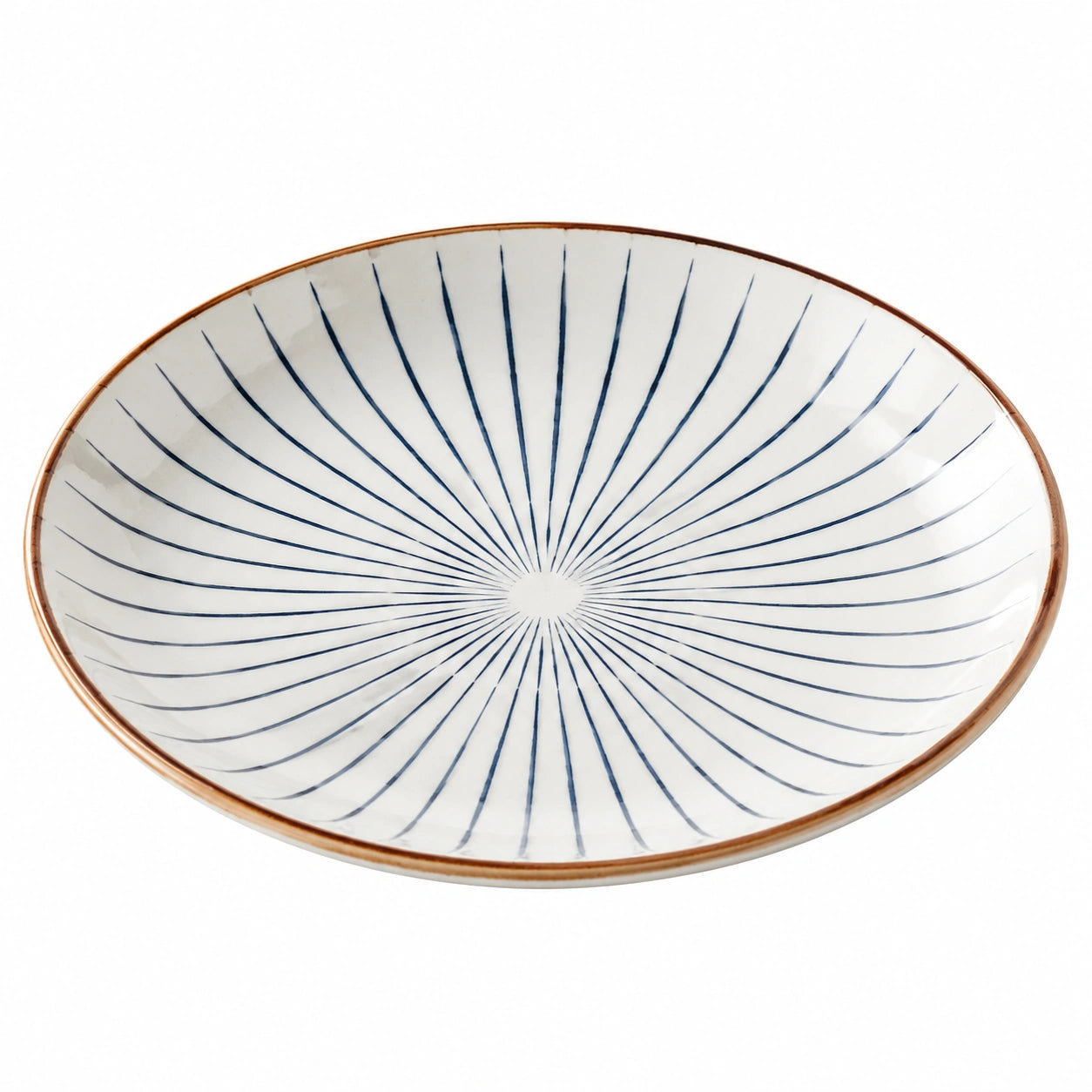 Runder Keramikteller mit blauen Streifen 25 cm