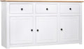 VidaXL Massivholz Panama-Kiefer Sideboard mit 3 Schubladen 3 Türen Kommode Beistellschrank Mehrzweckschrank Anrichte Schrank Weiß 135 × 40 × 80 cm