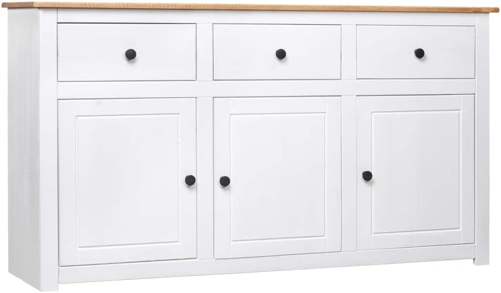 VidaXL Massivholz Panama-Kiefer Sideboard mit 3 Schubladen 3 Türen Kommode Beistellschrank Mehrzweckschrank Anrichte Schrank Weiß 135 × 40 × 80 cm