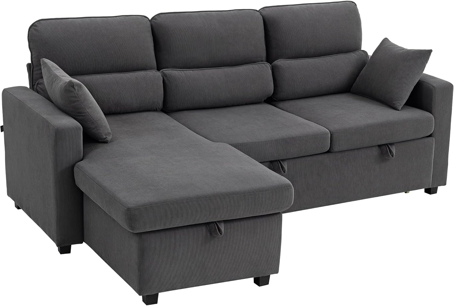 HOMCOM Ecksofa mit Schlaffunktion L-Form Sofa Schlafsofa mit Bettkasten, 3-Sitzer Wandelbare Eckcouch mit Cordoptik Schlafcouch für Wohnzimmer