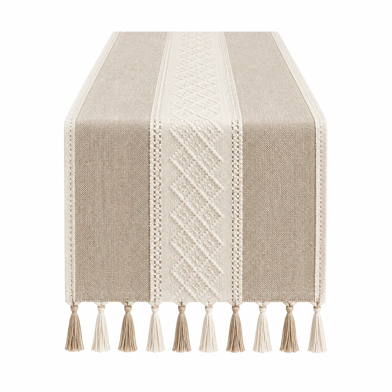 Gewebter Tischläufer Beige mit Quasten 150 cm