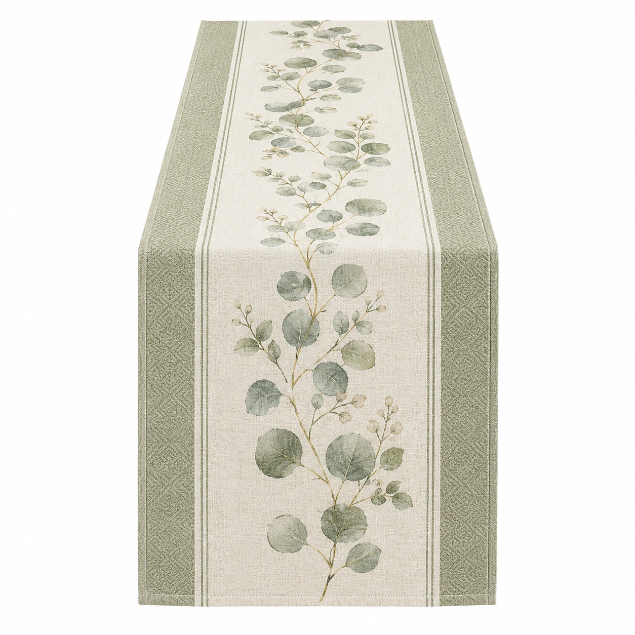 Tischläufer Eukalyptus Motiv Grün/Beige 180x33cm