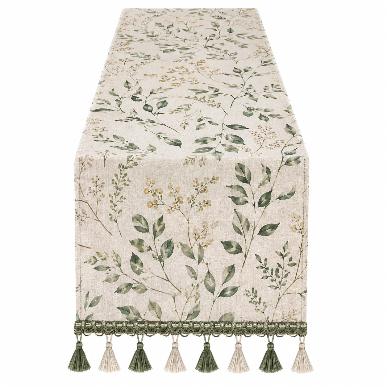 Tischläufer mit floralem Muster und Quasten 180 cm Beige Grün