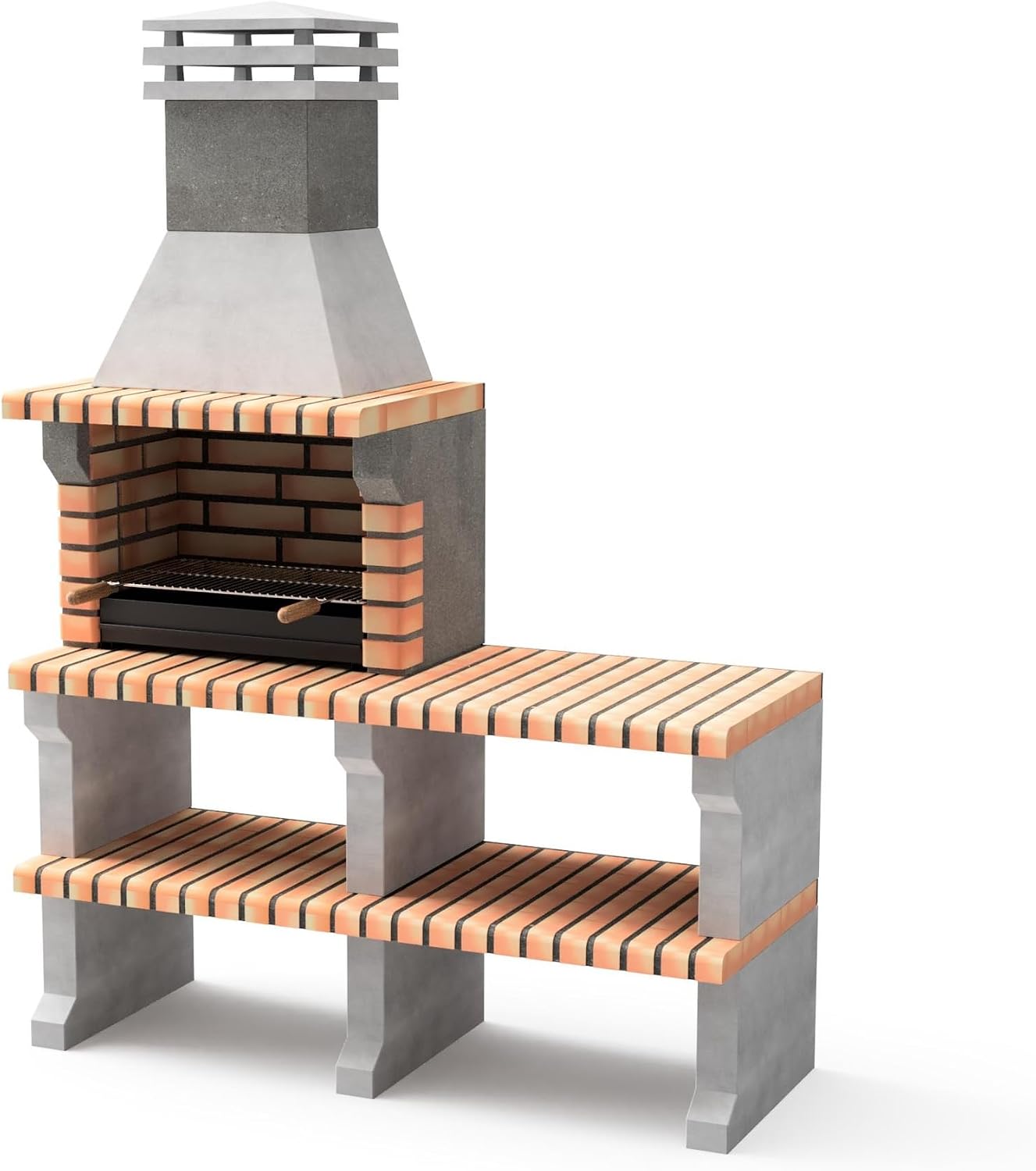 MAESTRO FERRETERO MOVELAR Holzkohlegrill, 146 × 58 × 217 cm) REF: M00335, für Holz und Holzkohle Modell Liz Plus XL (Grau und Orange, Grau/Orange