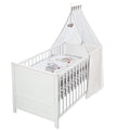 Roba Babybett Set Jumbotwins, Komplett inkl. Bettwäsche, 70 × 140 cm, Kinderbett mitwachsend / umbaubar, Himmel, Höhenverstellbar, Holz weiß
