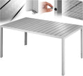 Tectake Gartentisch, 150 × 90 × 74,5 cm, Silber/grau, Outdoor Esstisch, Balkontisch in Holz Optik, Terrassentisch mit Aluminiumrahmen