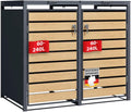 Floordirekt Mülltonnenbox 2er Mülltonnen für 60-240 l, Inkl. Erweiterungsmöglichkeit, Anthrazit mit Holzdekor, Mülltonnenverkleidung, Garten Müllbox