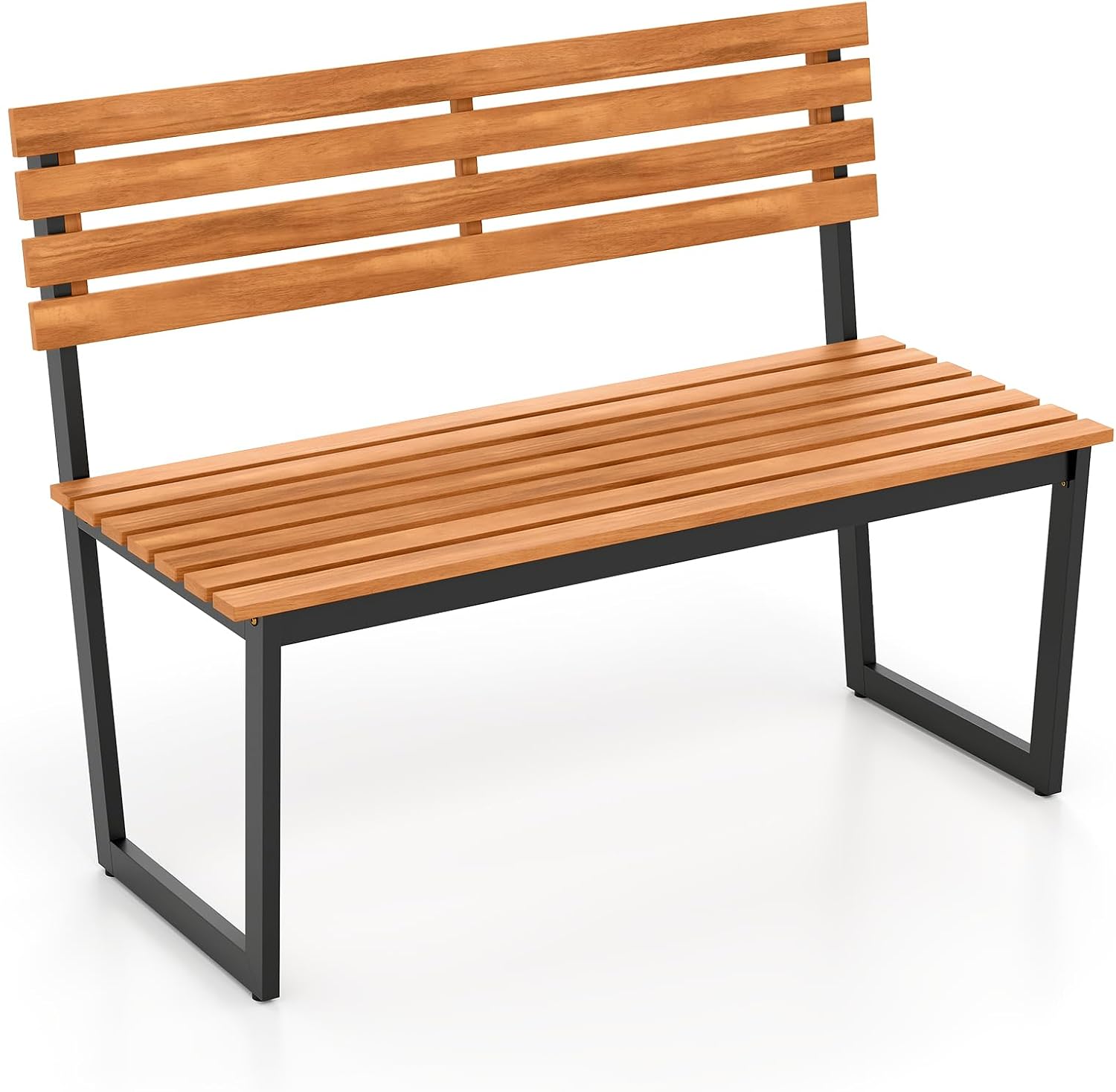 COSTWAY Gartenbank Holz, Terrassenbank bis 360 kg belastbar, Holzbank wetterfest, 2-Sitzer Sitzbank aus Akazienholz, Balkonbank mit Metallrahmen