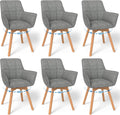 WAFTING 6er Set Drehbare Esszimmerstühle, 360° Drehstuhl mit Armlehnen Holzbeinen, Samtstoff Polsterstuhl für Esszimmer, Dunkelgrau