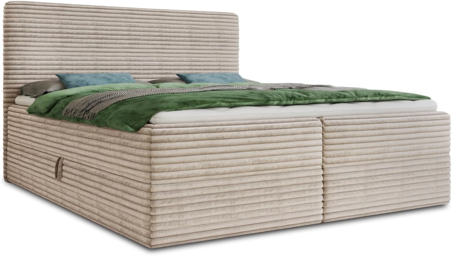Sofnet Boxspringbett Mollo mit 2 Bettkästen, 140 × 200 cm), Doppelbett mit Bonell-Matratze und Topper, Polsterbett in weichem Cordstoff, Bett