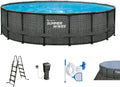Summer Waves Frame Pool Komplettset, Rund 549 × 132 cm Rattan Optik Grau, Aufstellpool Set, Gartenpool & Schwimmbecken inkl. Filterpumpe