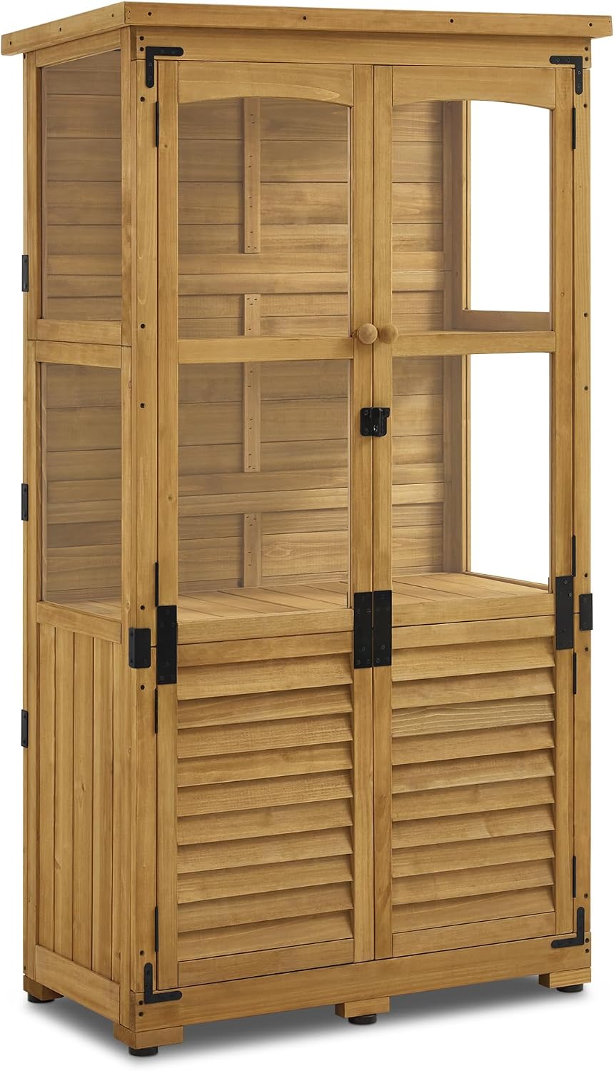 M MCombo Gartenschrank Holz 0120, 87 × 46 × 160 cm, Gerätehaus Wetterfest Klein, Outdoor Gartenhaus Geräteschuppen für Außenbereich Terrasse Balkon