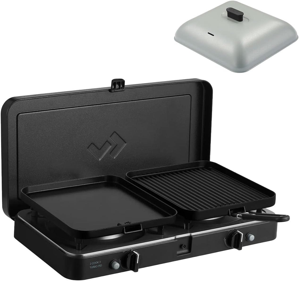 CADAC, Outdoor Campinggrill Set mit Piezo-Zündung und Flammenausfallsicherung, 2 Cook 3 Turbo Deluxe und Universelle Grillkuppel, 50mBar