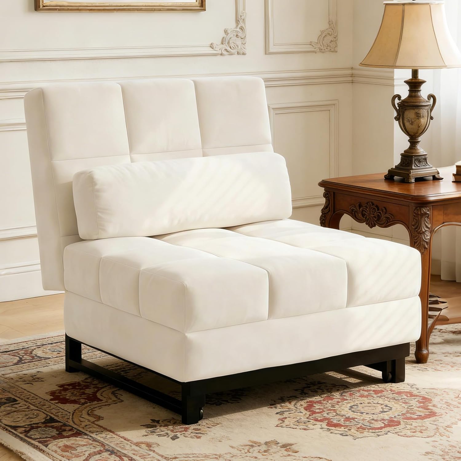 Generisch Sofa 3-in-1 Umwandelbarer Schlafsessel Kissen, , Moderner Samtstoff-Schlafsofa für Wohnzimmer, Wohnung & Kleine Räume, Weiß, Metall