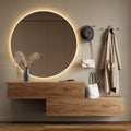 Planetmöbel Flurgarderobe 2 × 140 cm inkl. Spiegel rund mit Beleuchtung 100 cm, Gold Eiche, Flur Möbel mit Spiegel, 2 × 37,8T x 140B x 32,5H cm