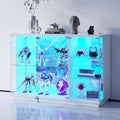 Lvifur Glasvitrine LED Beleuchtung und Glastüren, Glas Vitrinenschrank, Display Cabinet mit Intelligente Sensorik, Weiß