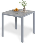 LIFERUN Gartentisch Aluminium, 75 × 75 cm WPC Balkontisch Wetterfest, Quadratischer Terrassentisch, Rutschfester Esstisch Outdoor, Teakbraun+Hellgrau