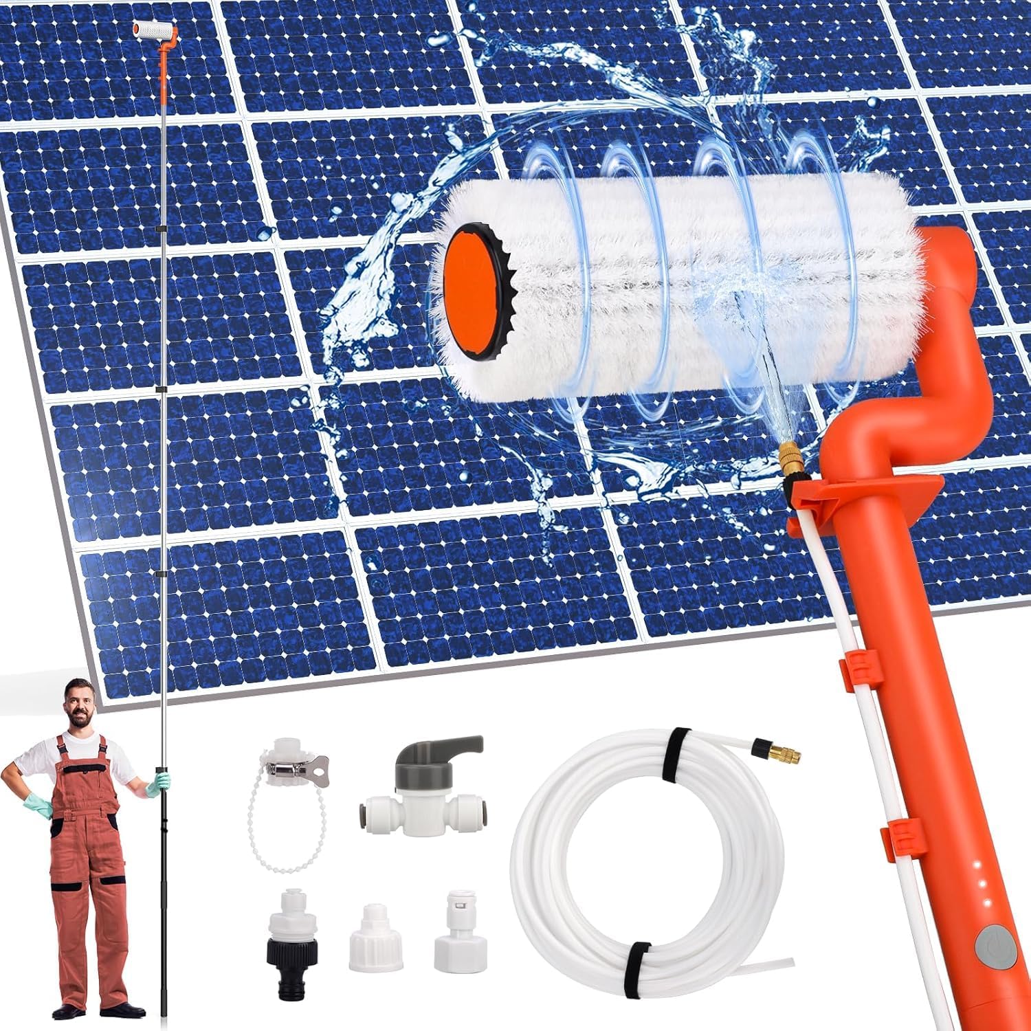 ShinePick Elektrische Teleskop Waschbürste 6,2m,  Reinigungsbürste mit Teleskopstiel Ausziehbar, Teleskopbürste Reinigungsset für PV Anlage