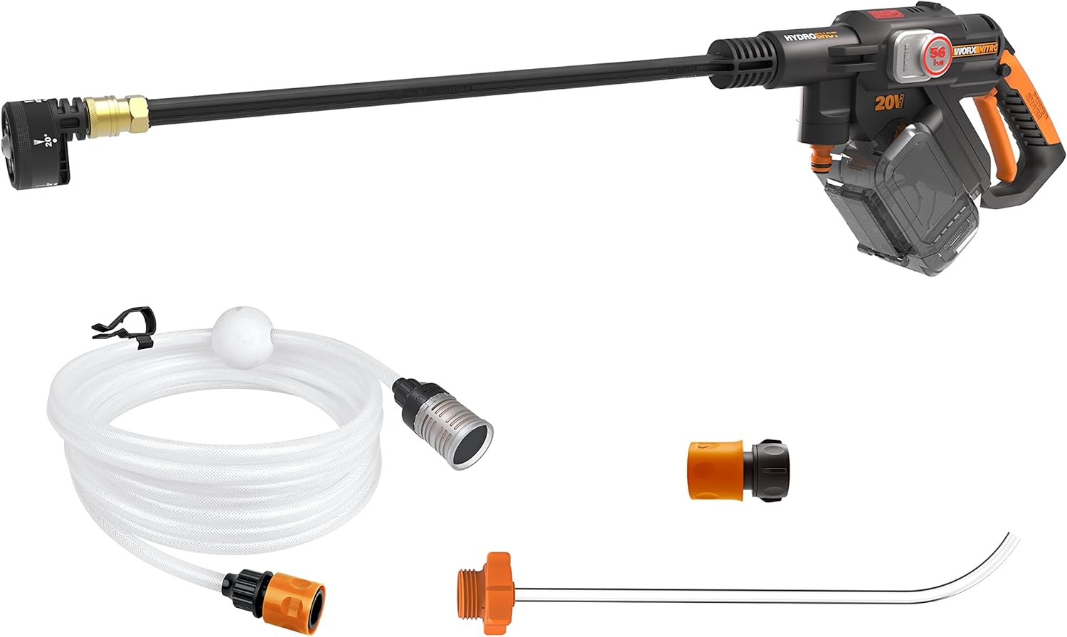 WORX WG633E.9 Hydroshot Akku-Hochdruckreiniger 20 V, Ohne Akku & Ladegerät, Schwarz, 56 Bar Max. Druck, Zur Reinigung & Bewässerung, 5-in-1 Druckdüse